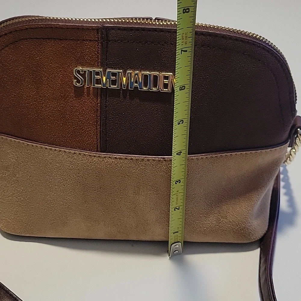Brown and Tan Patchwork Crossbody Bag With Chain Detail Strap
